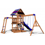 Complex Loc de Joaca Beach Front - Northbrook Wooden Swing din lemn de cedru - Centru din lemn cu tobogan si 2 nivele si Monkey Bars Backyard Discovery 